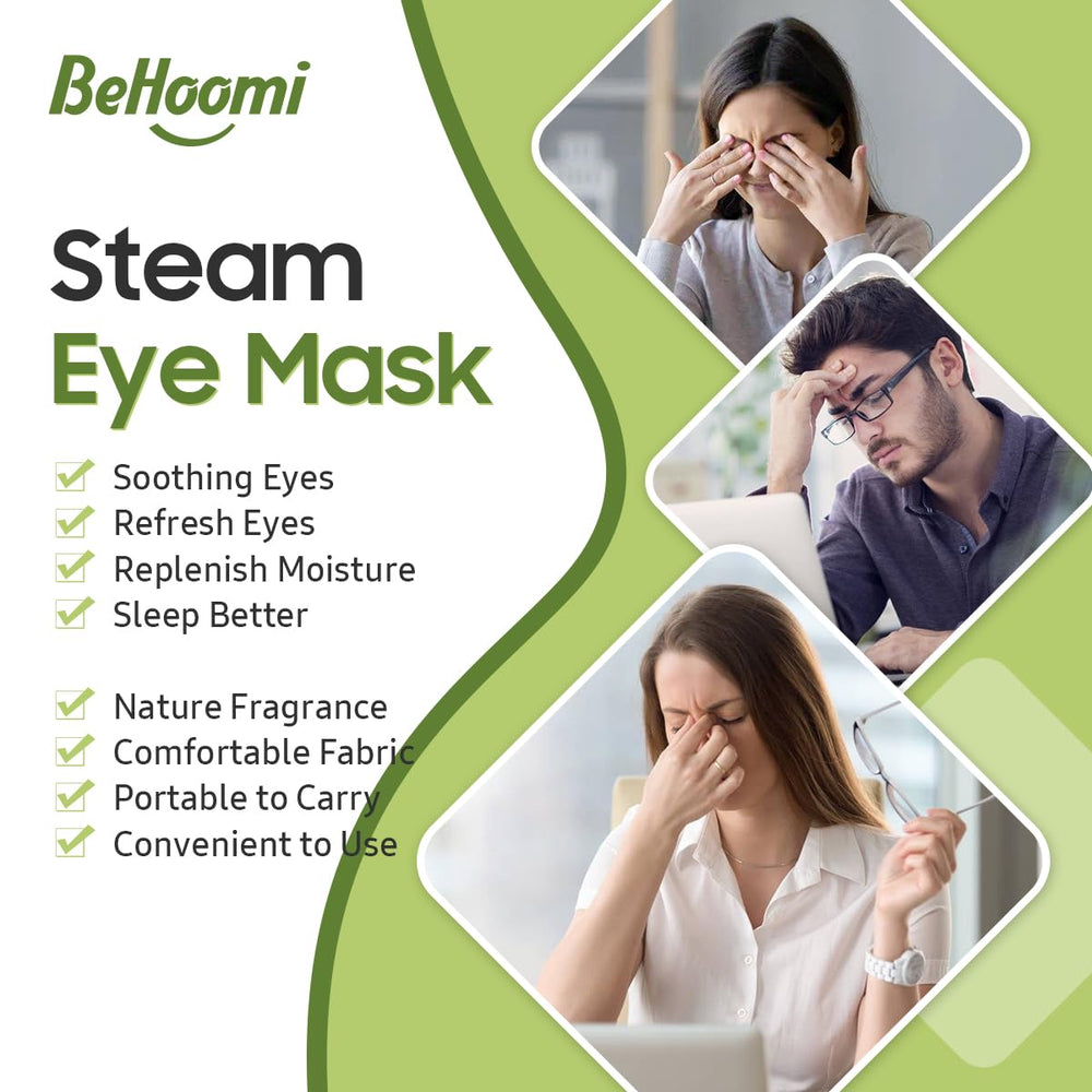 BeHoomi calor suave de 40-45 °C para comodidad ocular durante su uso.