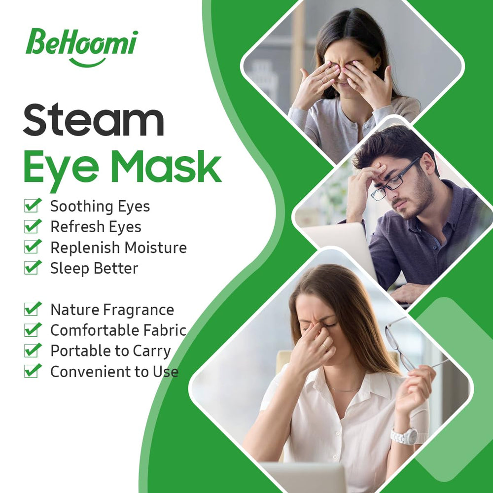 BeHoomi mascarilla ocular temperatura 104-113f lemongrass para descanso visual.