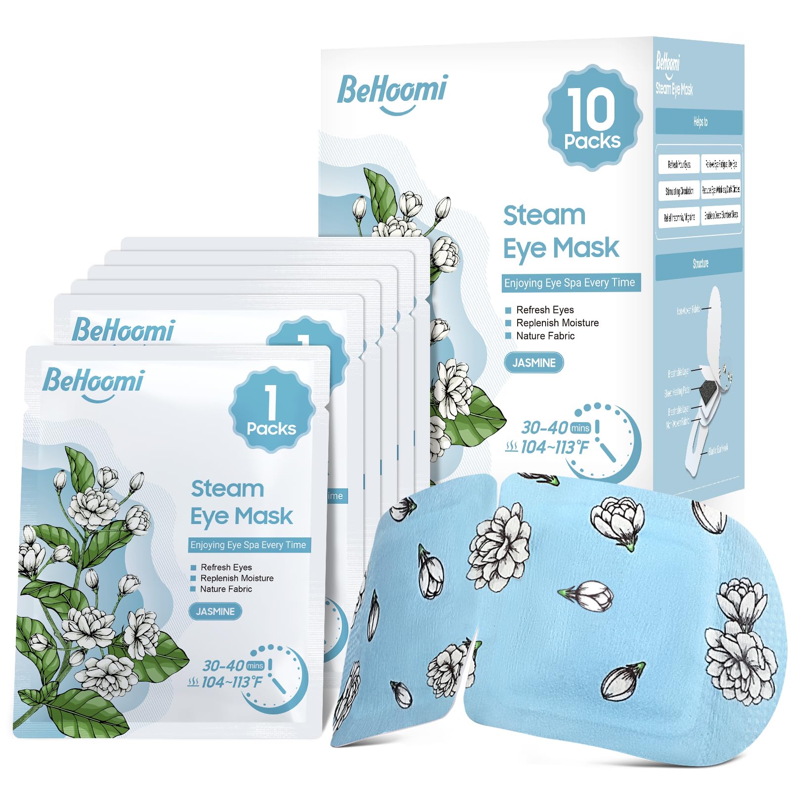 BeHoomi mascarilla ocular termica desechable en empaque, práctica para viaje