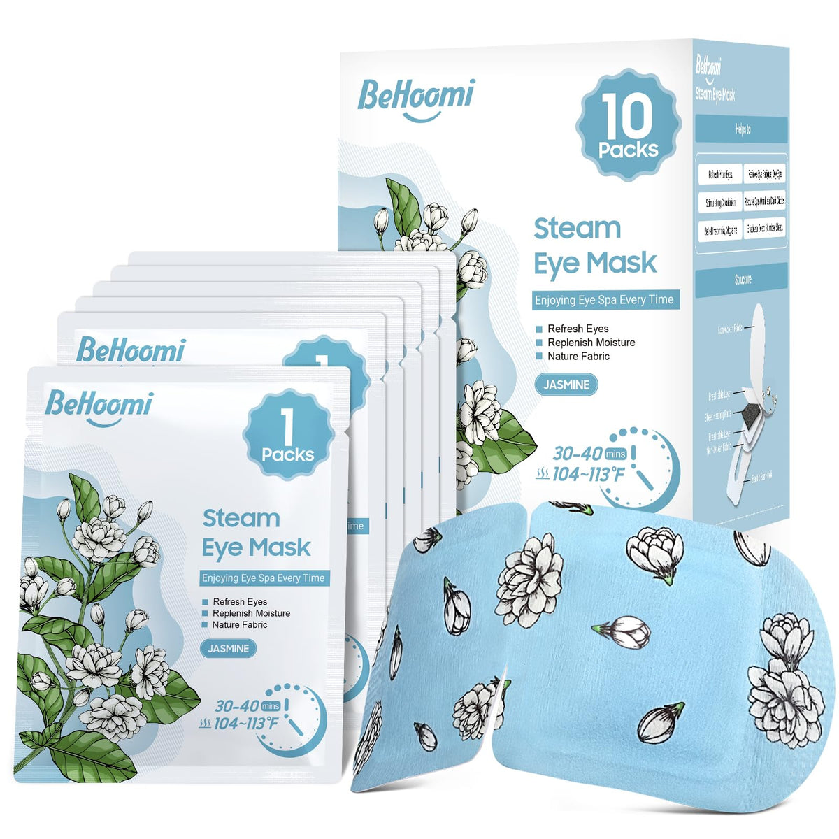 BeHoomi mascarilla ocular termica desechable en empaque, práctica para viaje