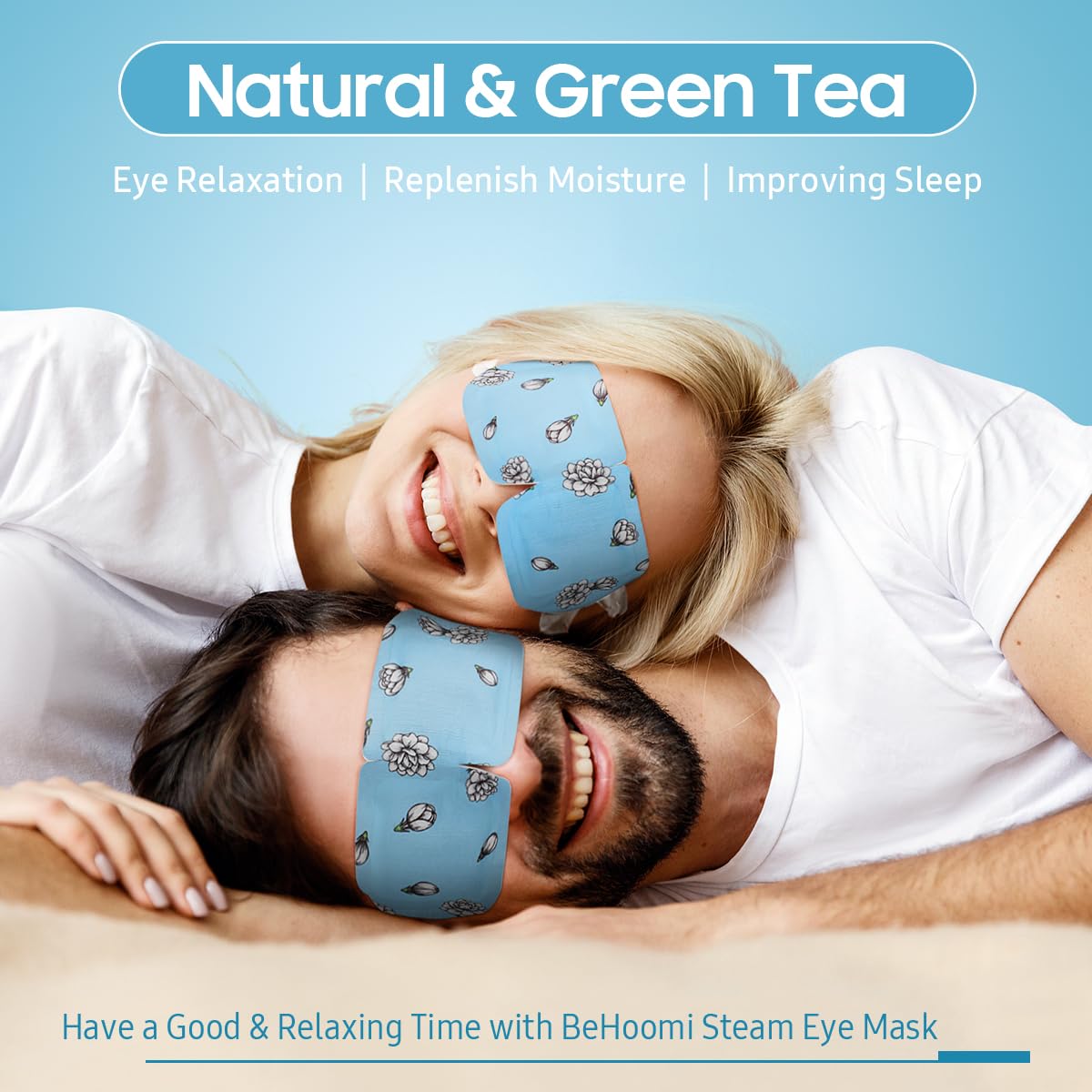 BeHoomi mascarilla ocular termica desechable usada en casa, calor suave
