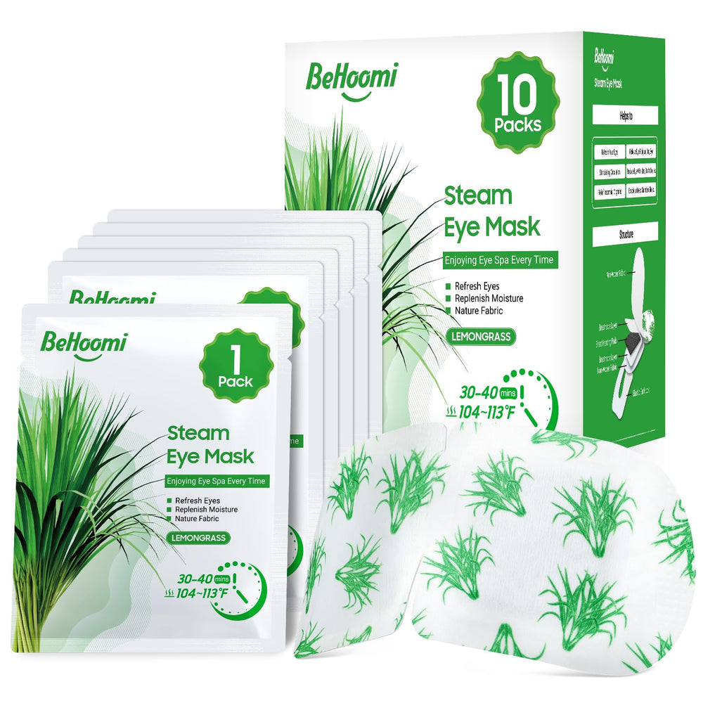 BeHoomi mascarilla ocular termica lemongrass lista para relajación suave.