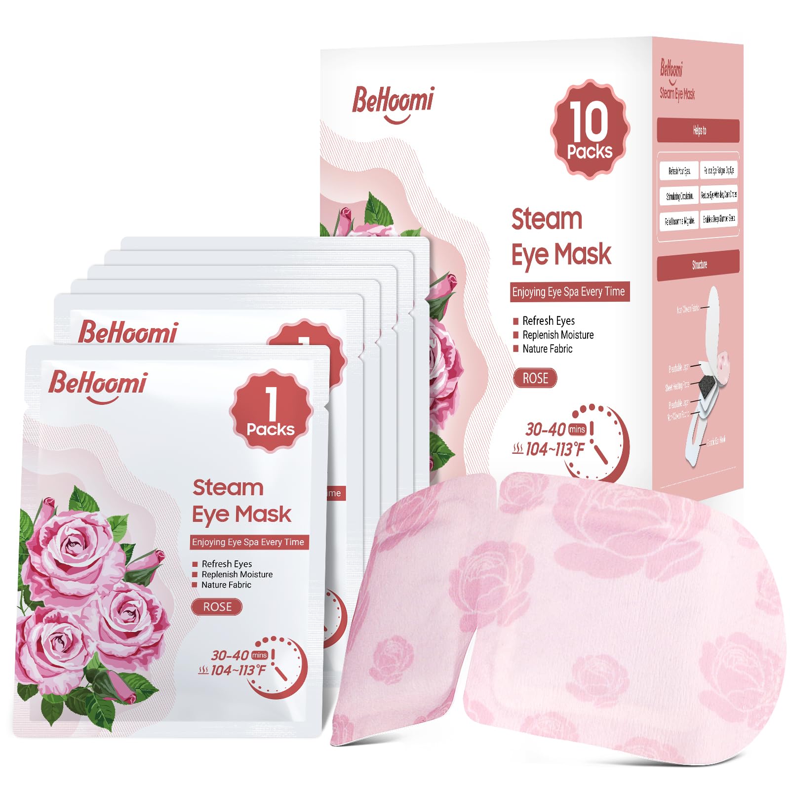 BeHoomi Mascarita de ojos caliente, 10 paquetes, alivio cómodo en cualquier lugar.