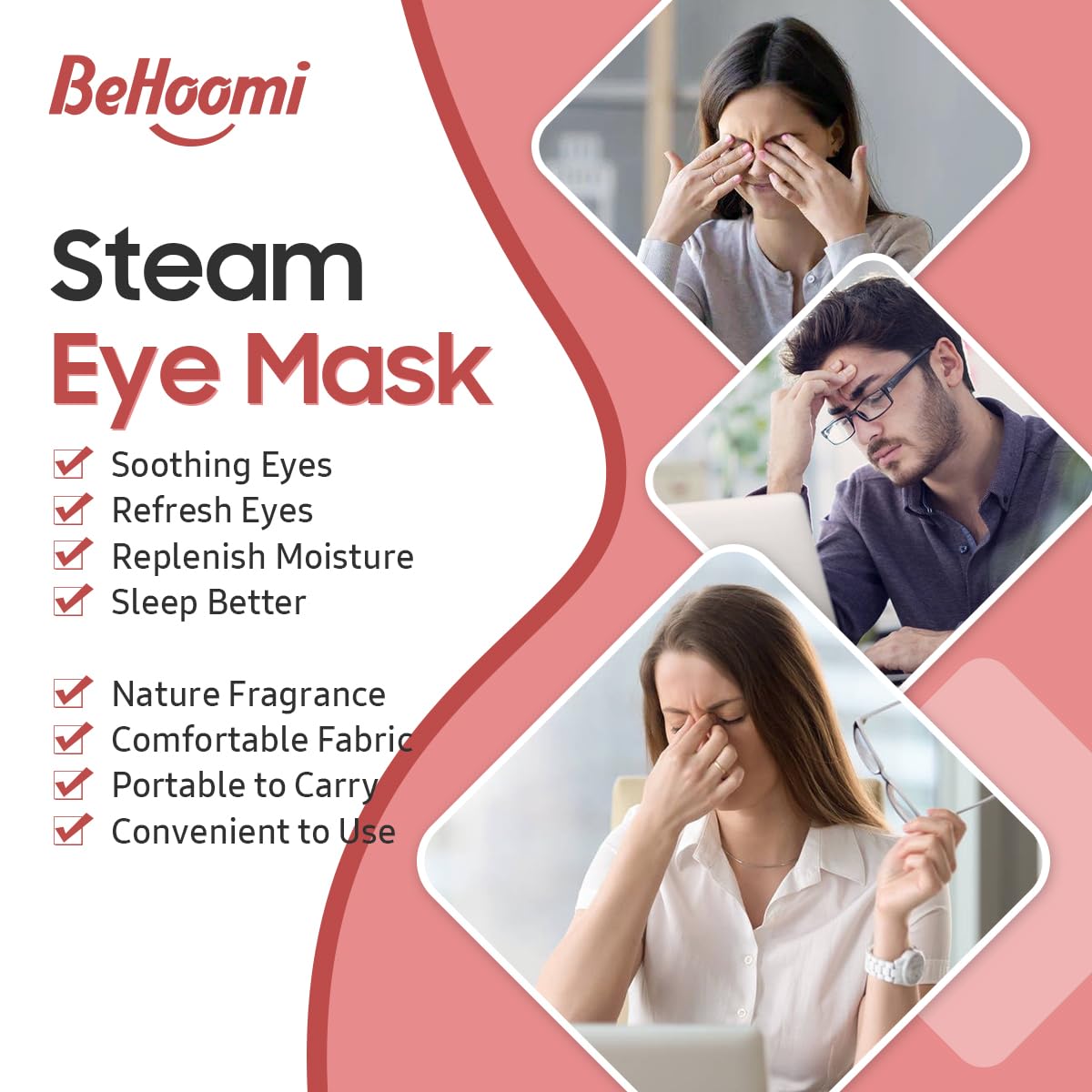 BeHoomi Mascara Ojos, temperatura 104-113f para calor suave seguro.