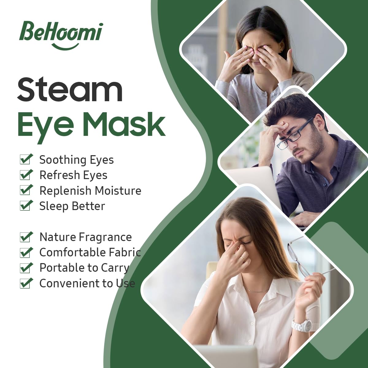 BeHoomi mascarilla ocular a vapor con confort a 40-45 C