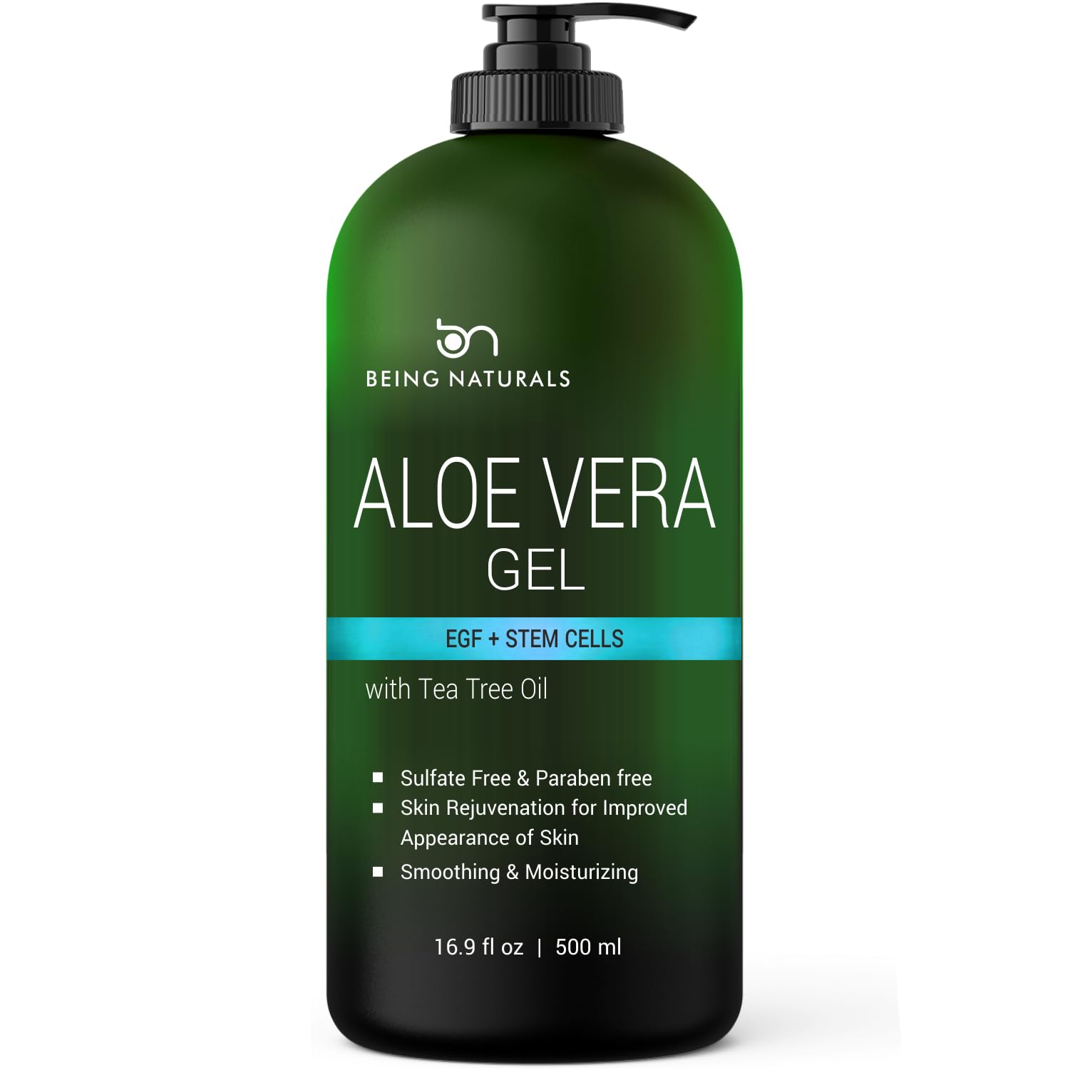 Being Naturals gel de aloe vera en frasco, hidratación suave para rostro y cuerpo.