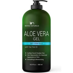 Being Naturals gel de aloe vera en frasco, hidratación suave para rostro y cuerpo.