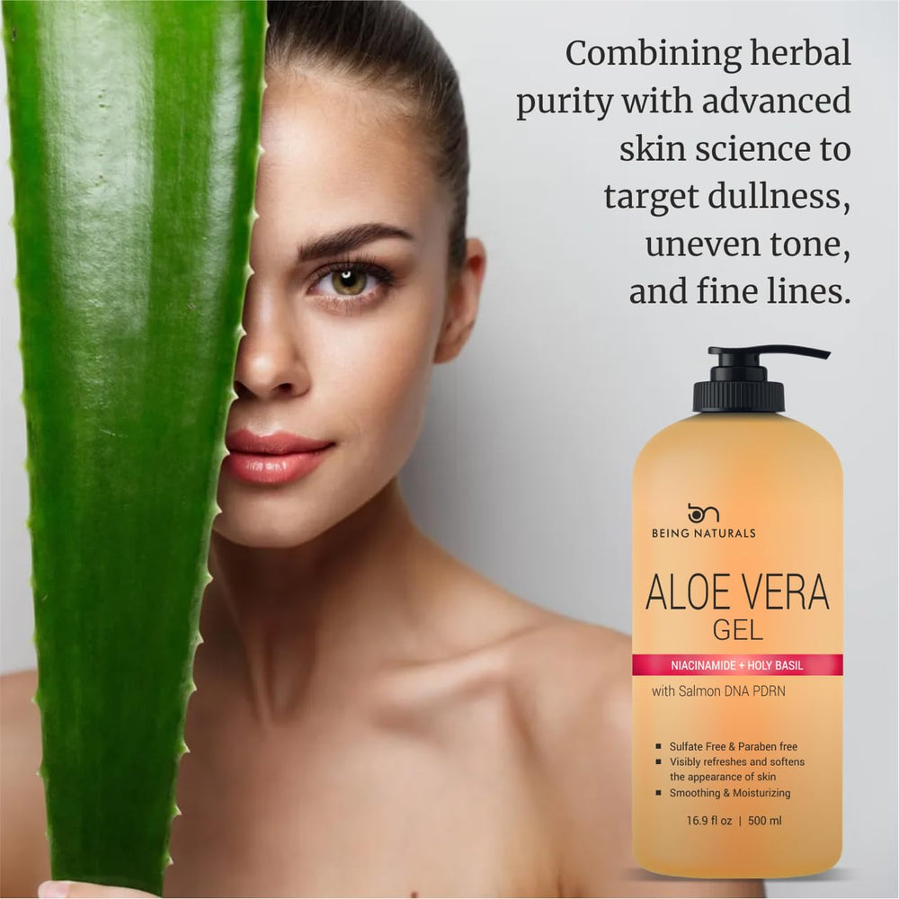 Being Naturals Aloe Vera Gel para cabello y piel, favorece brillo y suavidad.