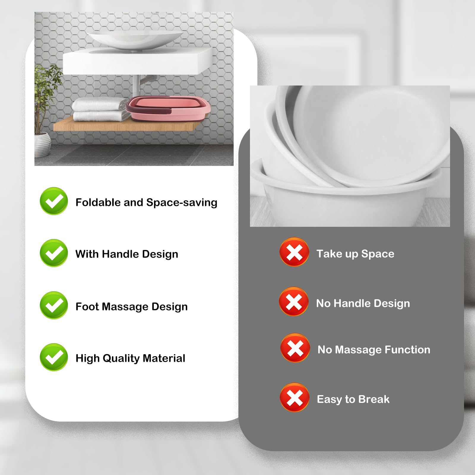 Bañera Beinilai para pies fácil de guardar, ideal para apartamentos pequeños.
