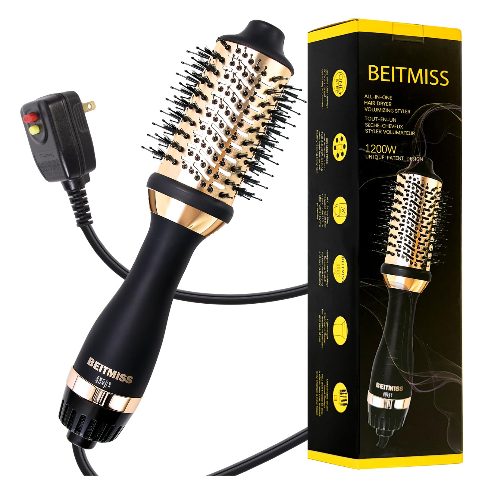 Beitmiss secador-cepillo oval ionico para secado rápido y brillo suave.