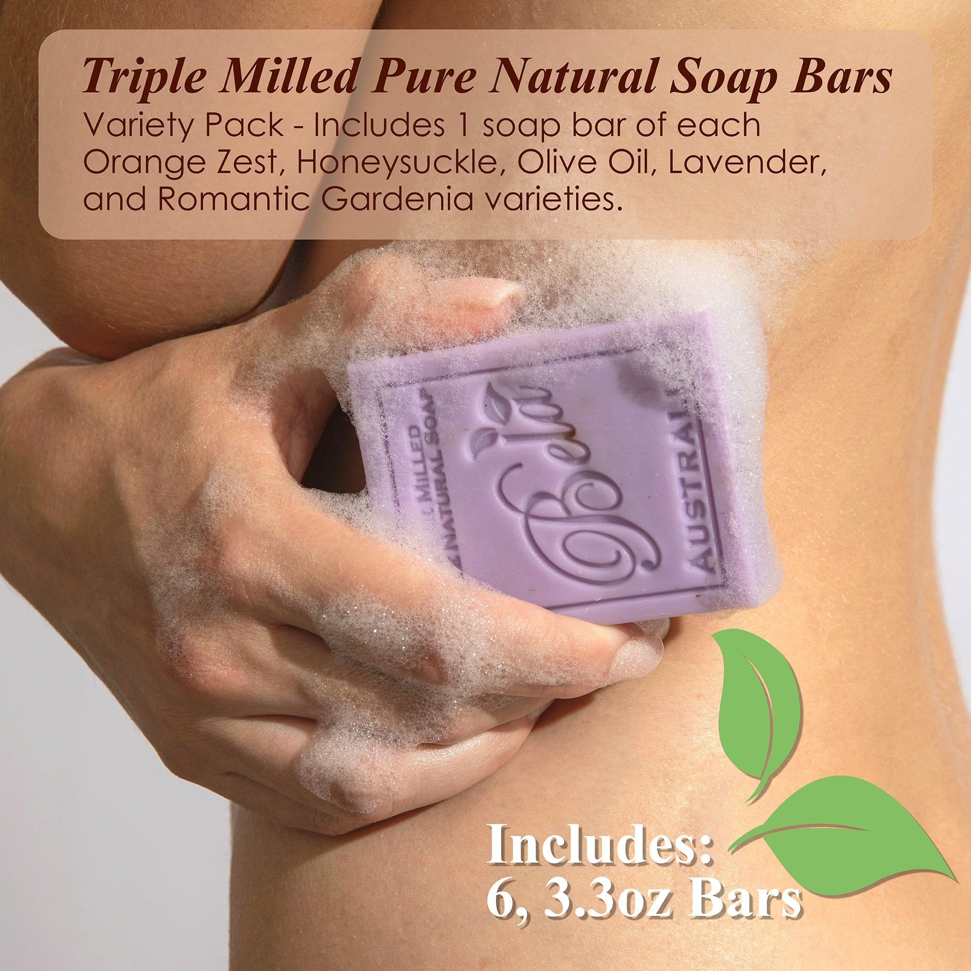 BELA Jabón variedad madreselva, fragancia floral suave para relajación