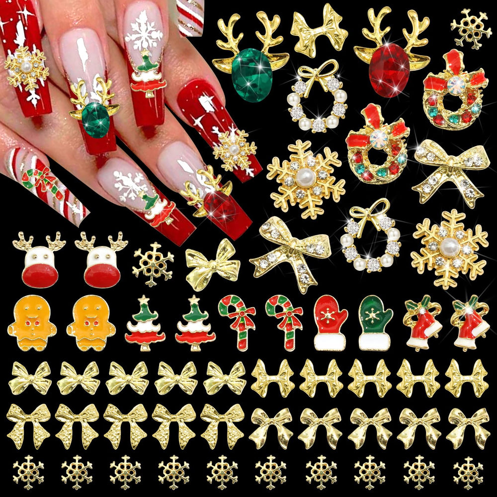 BELICEY lazo dorado 3D para uñas, ideal para decoraciones navideñas