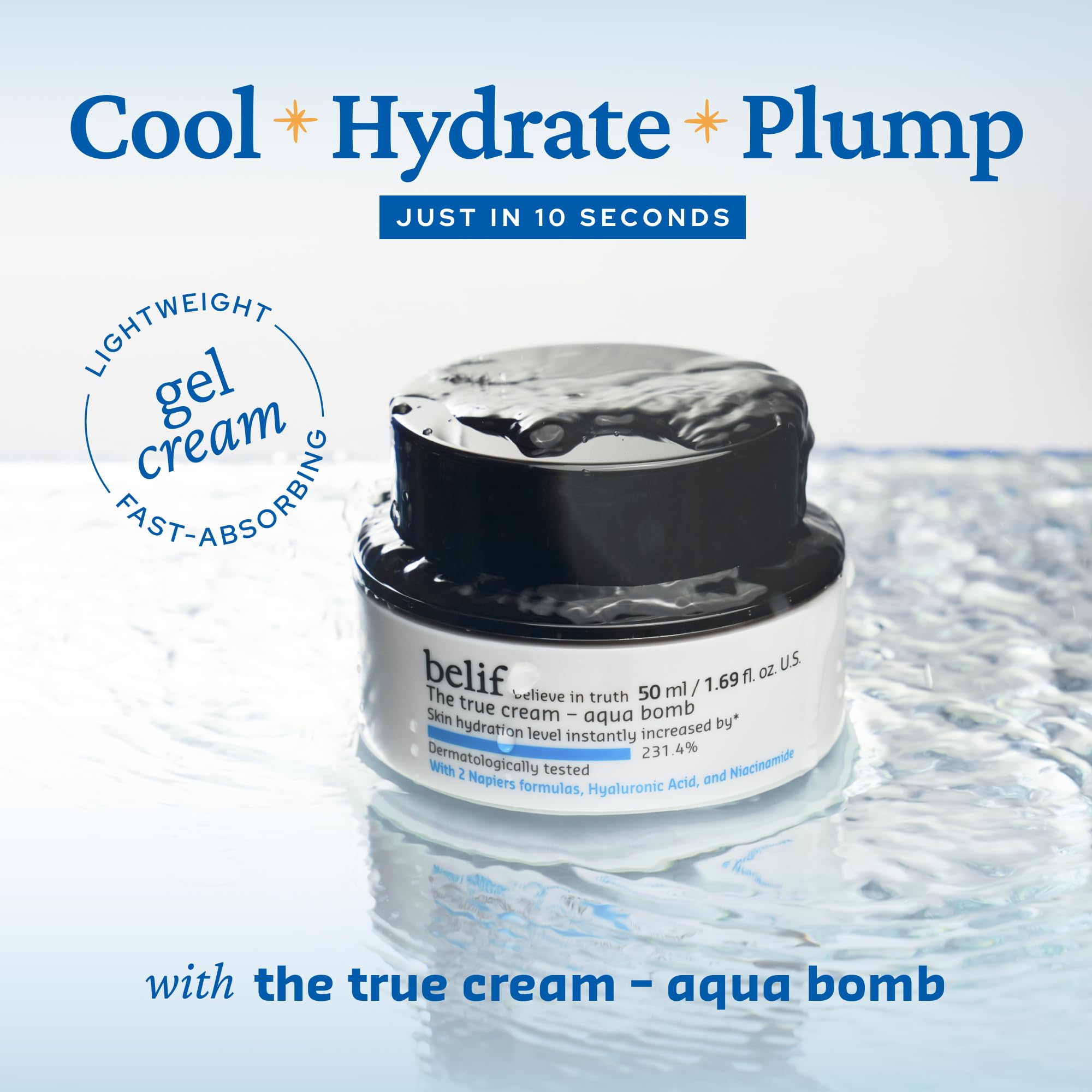 Belif Aqua Bomb – Texture gel: absorption rapide et non grasse.