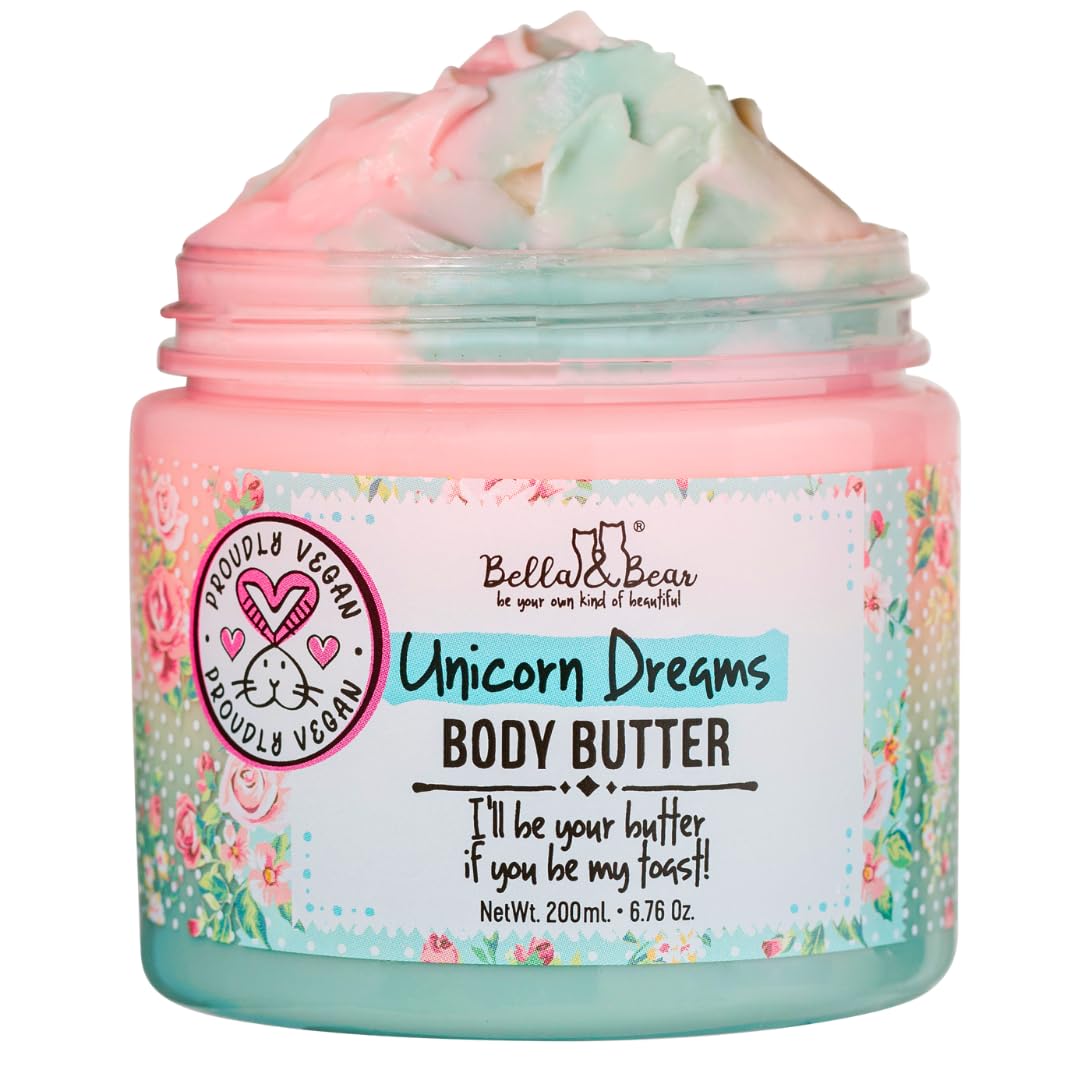 Bella and Bear Unicorn Dreams crema corporal en bote para hidratación profunda y piel suave.