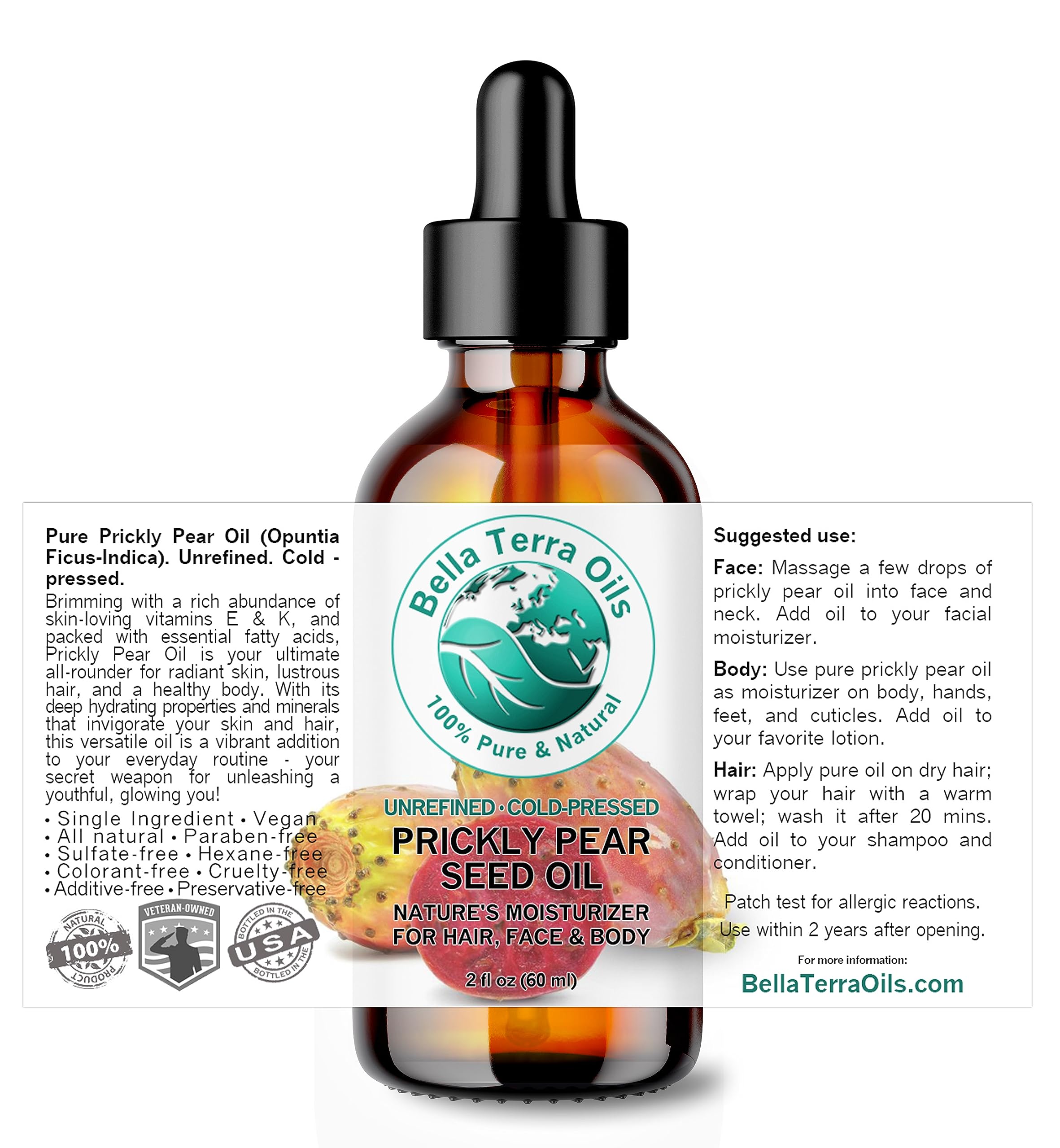 Bella Terra Oils: gotero aplicando aceite de higo chumbo para uso diario.
