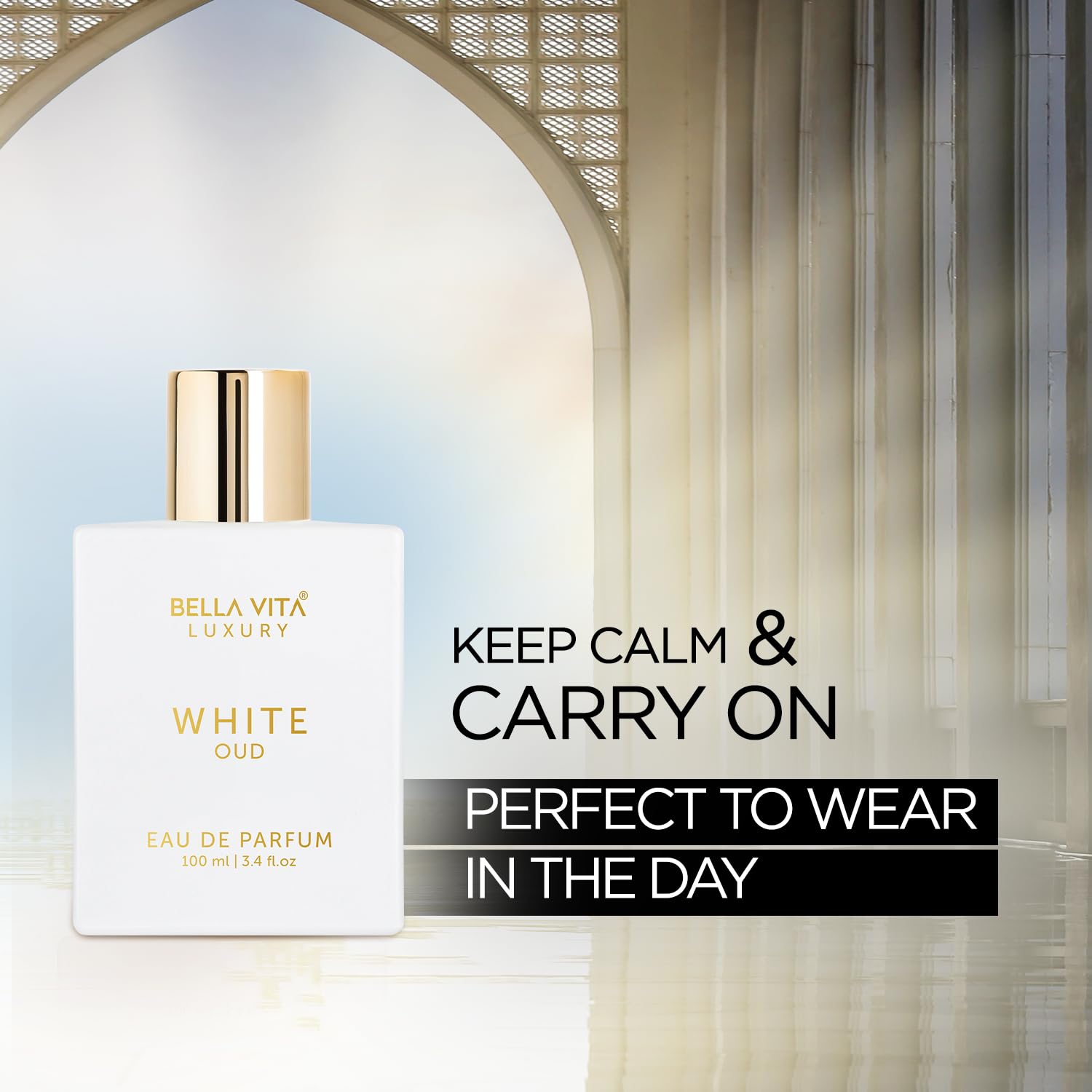 Bella Vita Luxury White Oud, aplicación suave, perfume unisex ideal para cualquier ocasión.