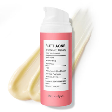 BellamiLuxx crema acné corporal en tubo, ayuda a reducir poros y brotes.