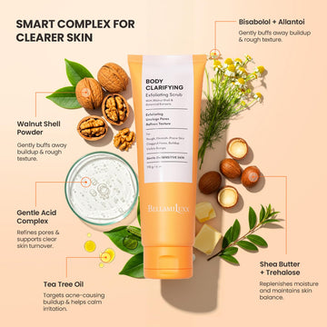 BellamiLuxx exfoliante cuerpo acne con bisabolol y manteca hidrata