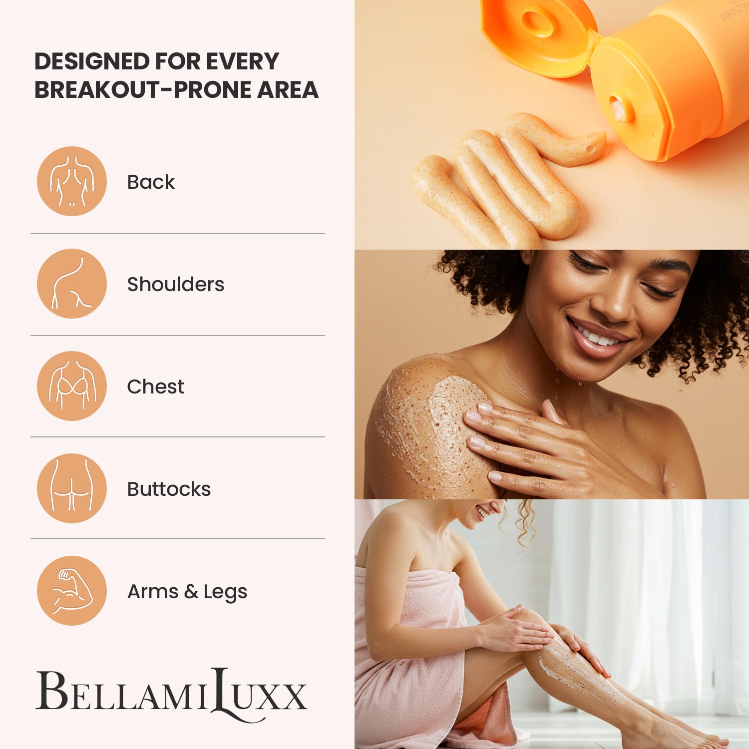 BellamiLuxx exfoliante cuerpo acne con Tea Tree para frescura y poros