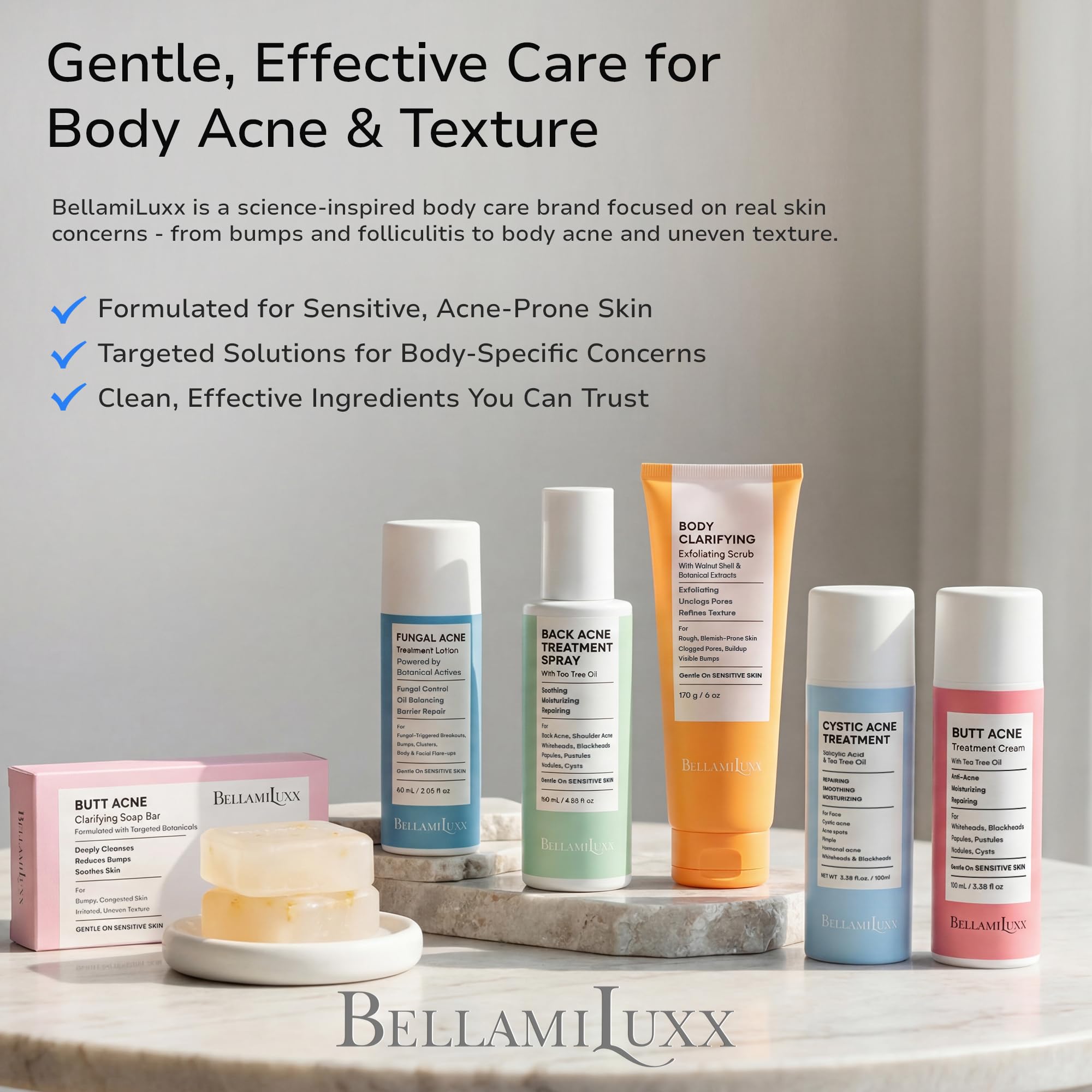 BellamiLuxx Loción Cuerpo, diseño de envase elegante para uso diario