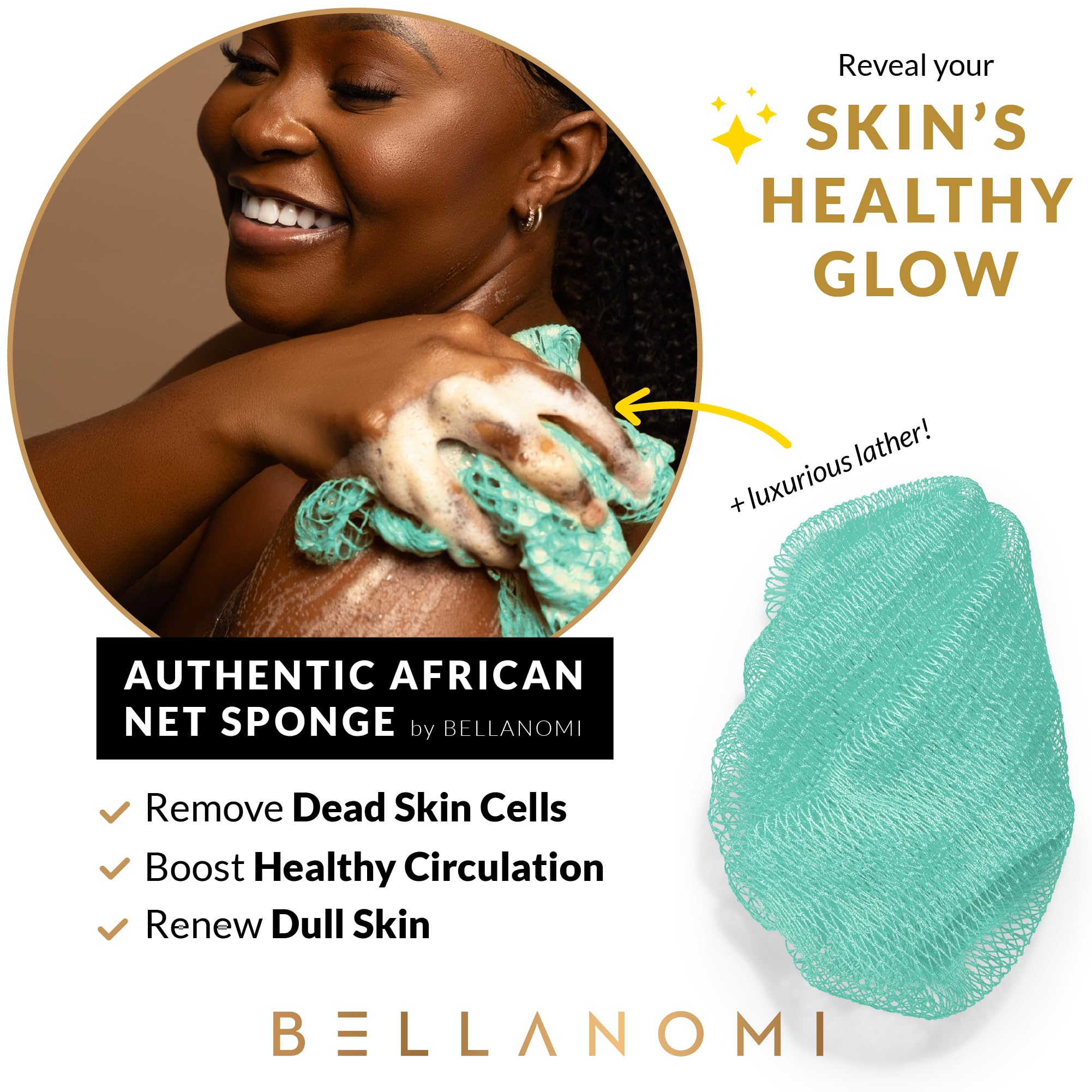 Bellanomi esponja exfoliante 45 pulgadas para espalda, alcance cómodo para zonas difíciles.