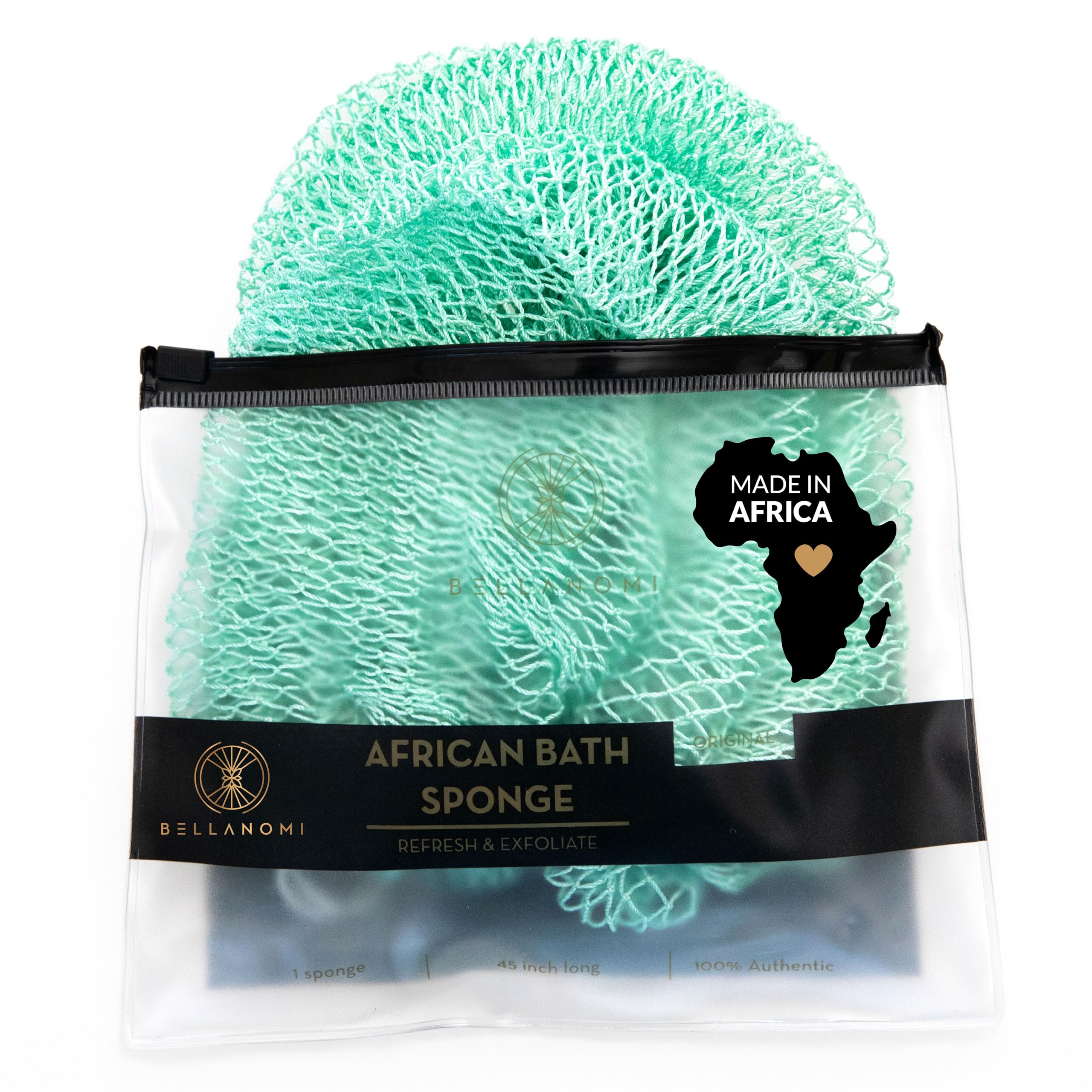 Bellanomi esponja exfoliante africana para espalda, color verde mar, exfoliación suave diaria.