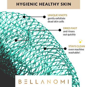 Bellanomi esponja exfoliante lavable a máquina, higiene sencilla y duradera.