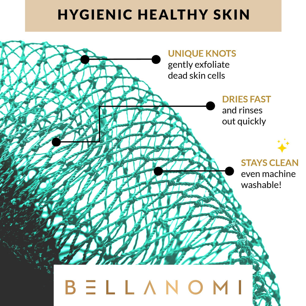 Bellanomi esponja exfoliante lavable a máquina, higiene sencilla y duradera.