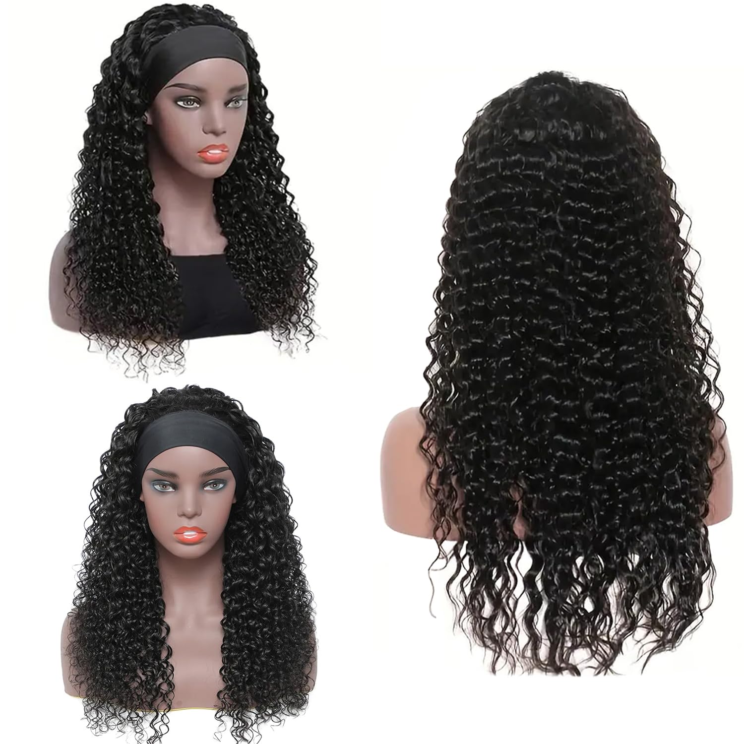 Bellarayine peluca con diadema detalle rizos profundos para volumen natural.