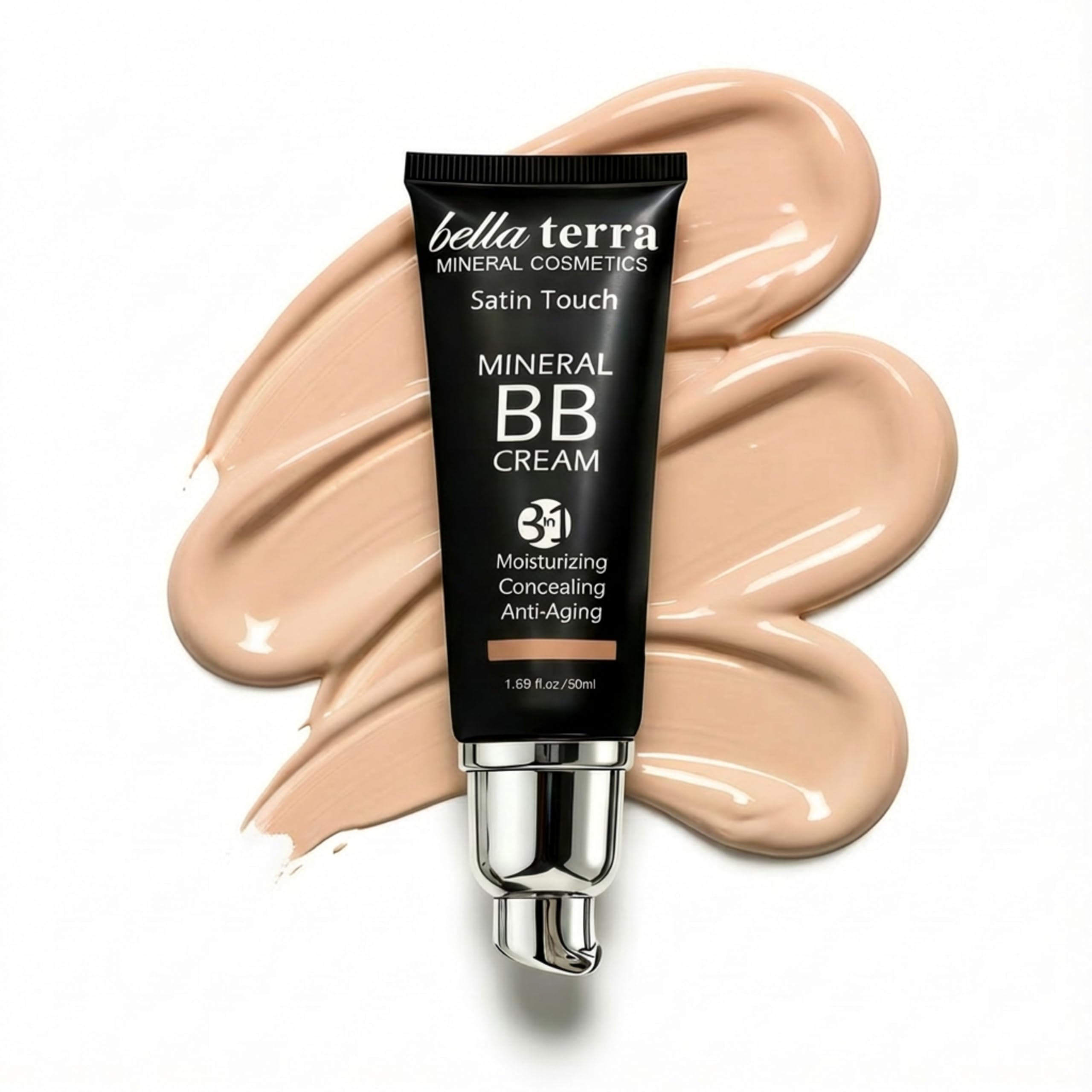 Bellaterra crema BB botella y aplicación suave para un acabado natural