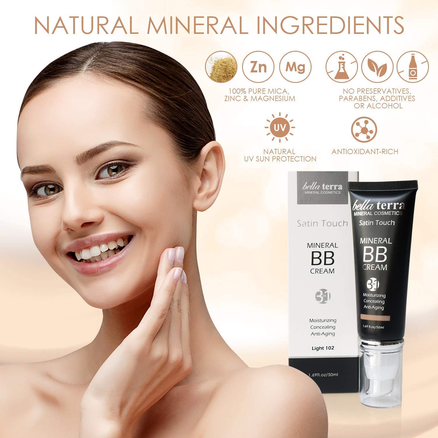 Bellaterra crema BB tono claro 102 para piel clara