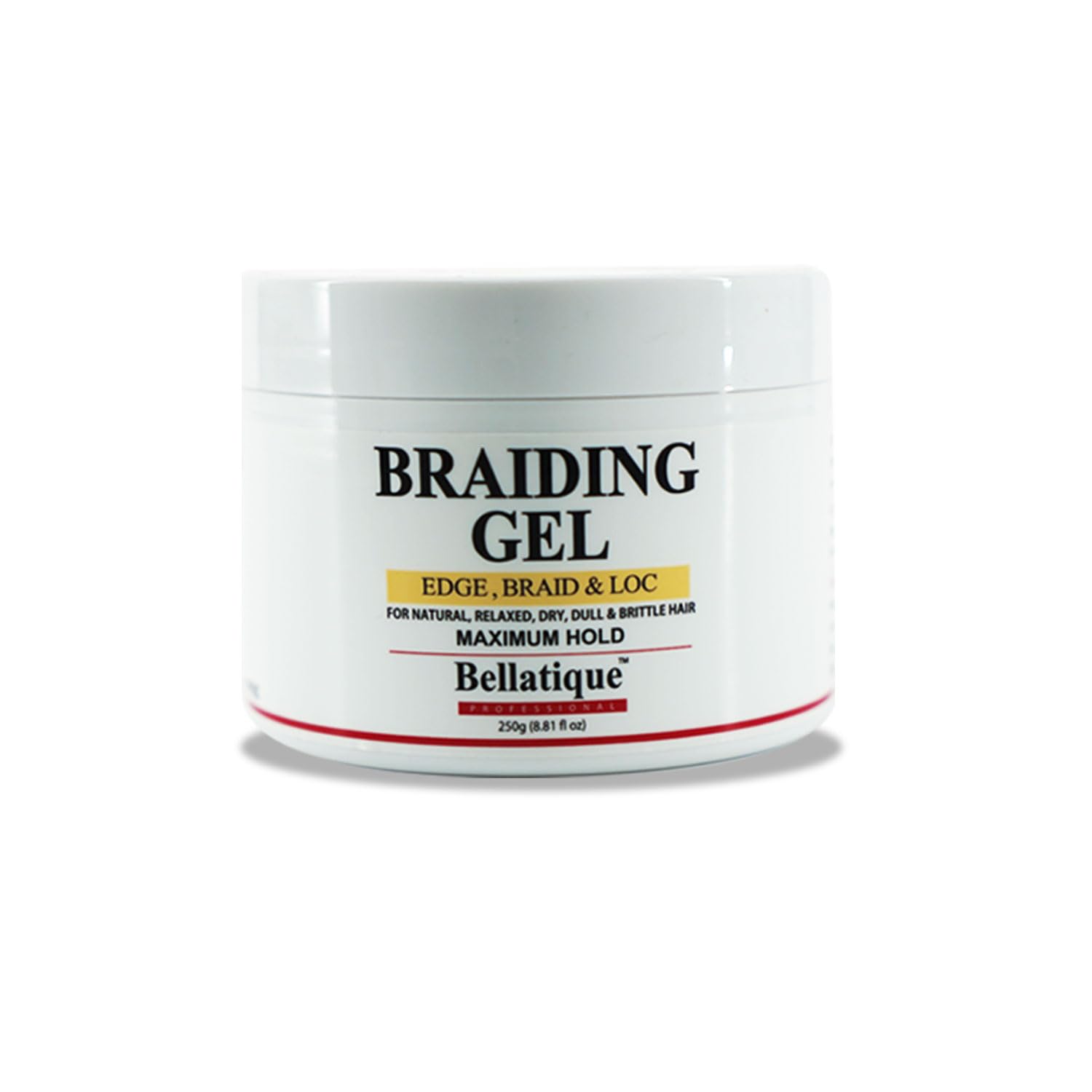 BELLATIQUE gel para bordes, botella visible, acabado limpio y duradero.