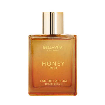 BellaVita Honey Oud: botella frontal, aroma versátil para cualquier ocasión.
