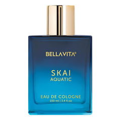 BellaVita Luxury SKAI Aquatic: botella elegante del perfume unisex para uso diario.