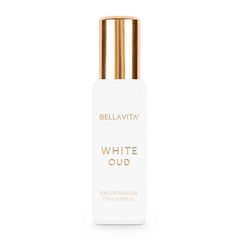 BellaVita Luxury White OUD Parfum, botella de viaje, ideal para retoques diarios.