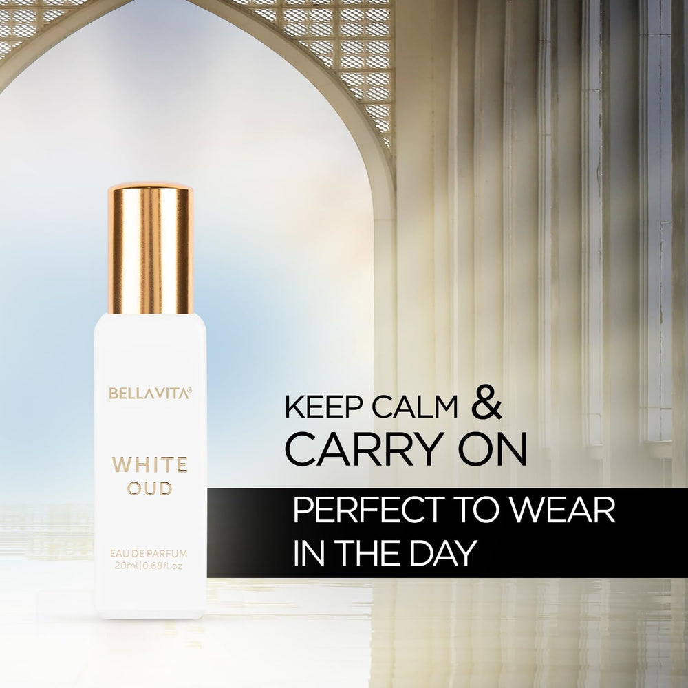 BellaVita Luxury White OUD Parfum, mini perfume, perfecto para bolsos y eventos.