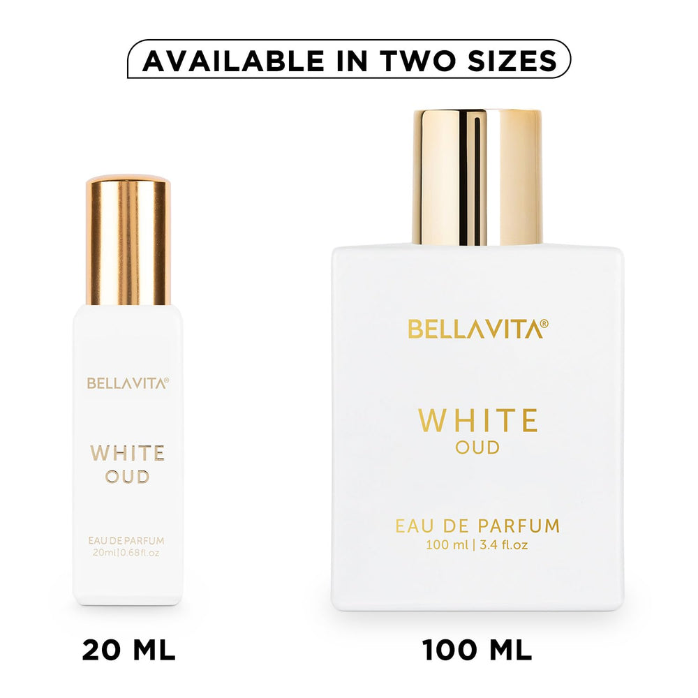 BellaVita Luxury White OUD Parfum, formato mini, aroma duradero para día y noche.