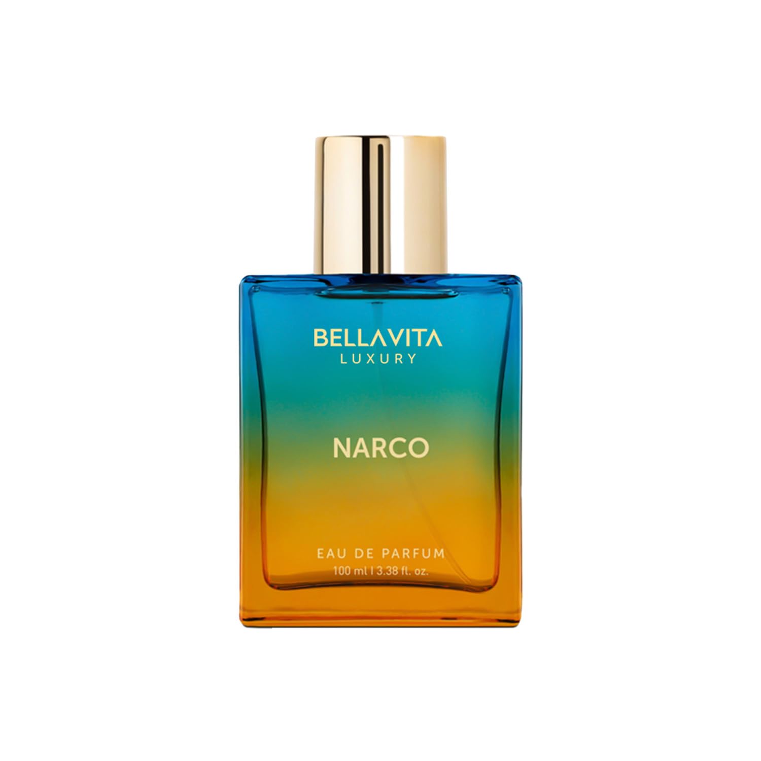 Bellavita Narco Unisex Perfume en botella frontal, fragancia duradera para cualquier ocasión.