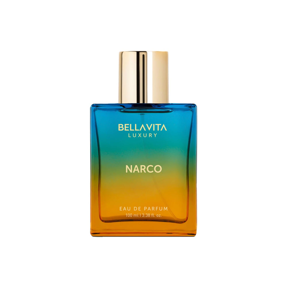 Bellavita Narco Unisex Perfume en botella frontal, fragancia duradera para cualquier ocasión.