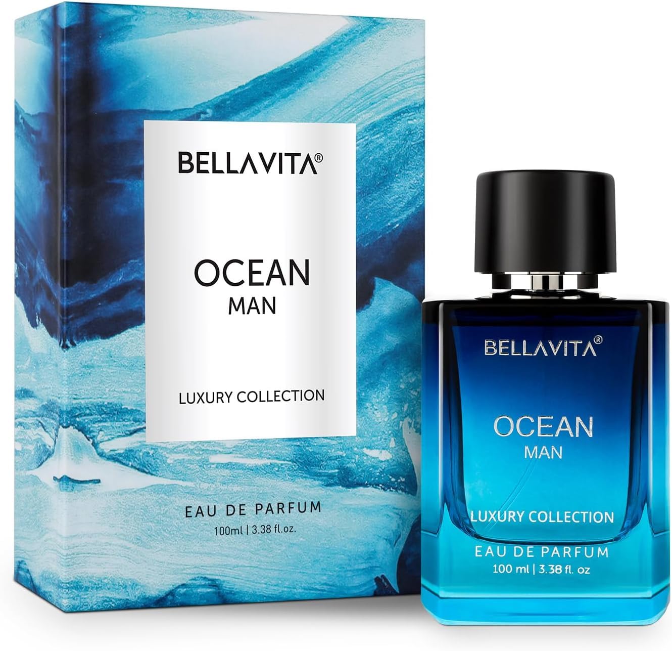 BellaVita Ocean fragancia, presentacion-lujo: frasco elegante que transmite calidad.