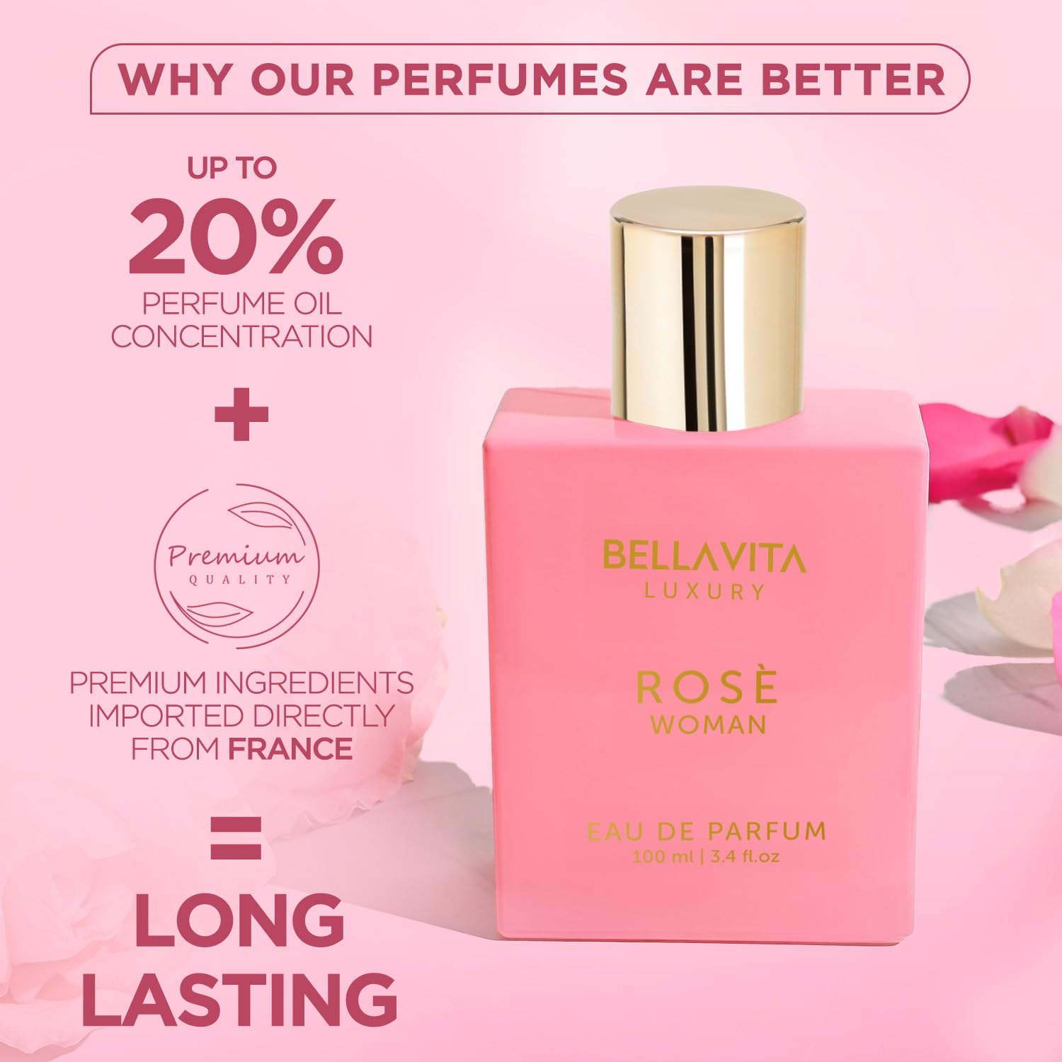 BellaVita Rose: envase lujoso que inspira confianza en eventos sociales.