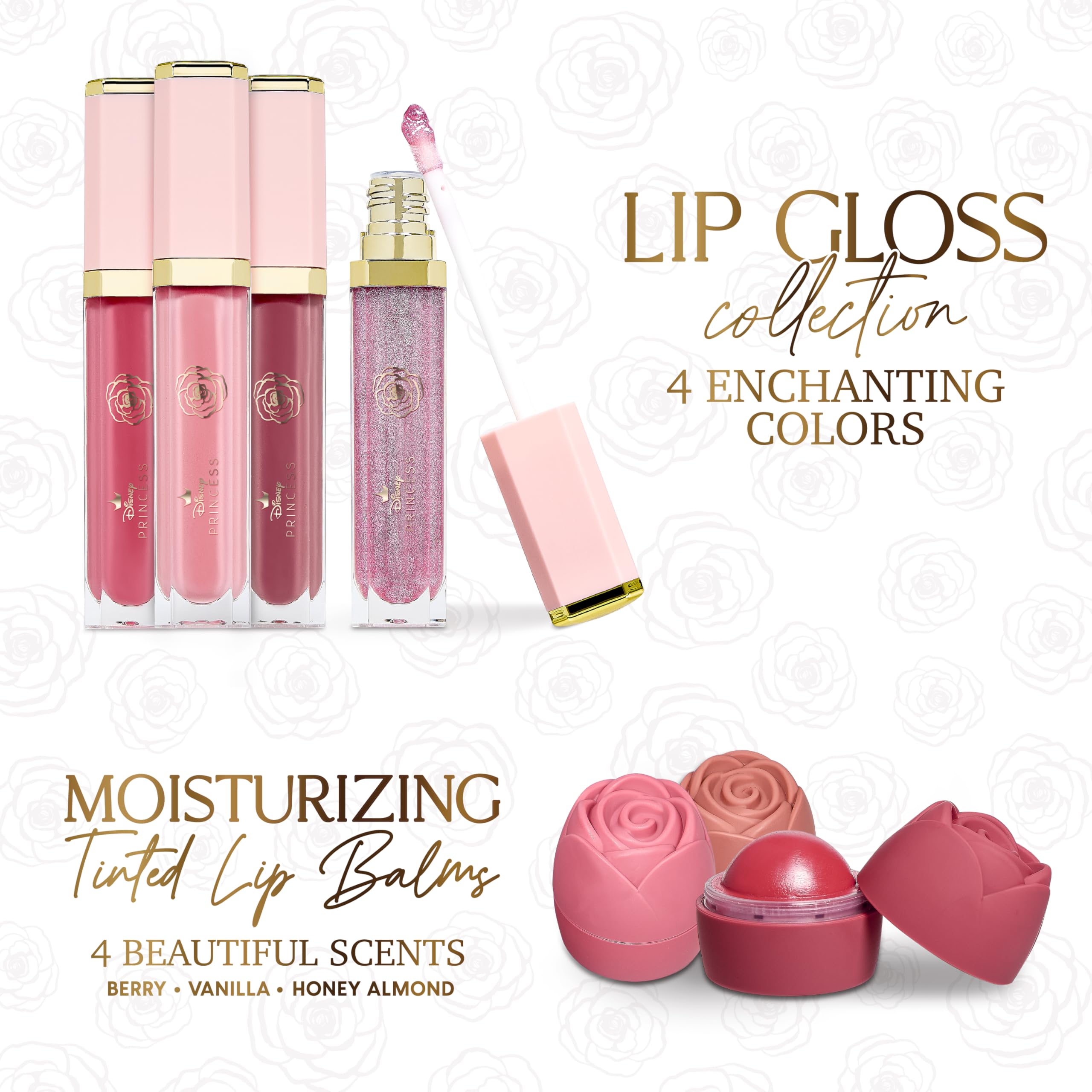 Belle Maison Disney brillos labiales colección, acabado brillante para todo el día.