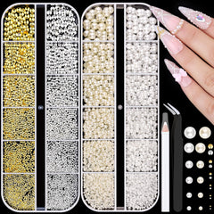 BELLEBOOST charms para uñas: cuentas metálicas doradas y plateadas para brillo duradero.