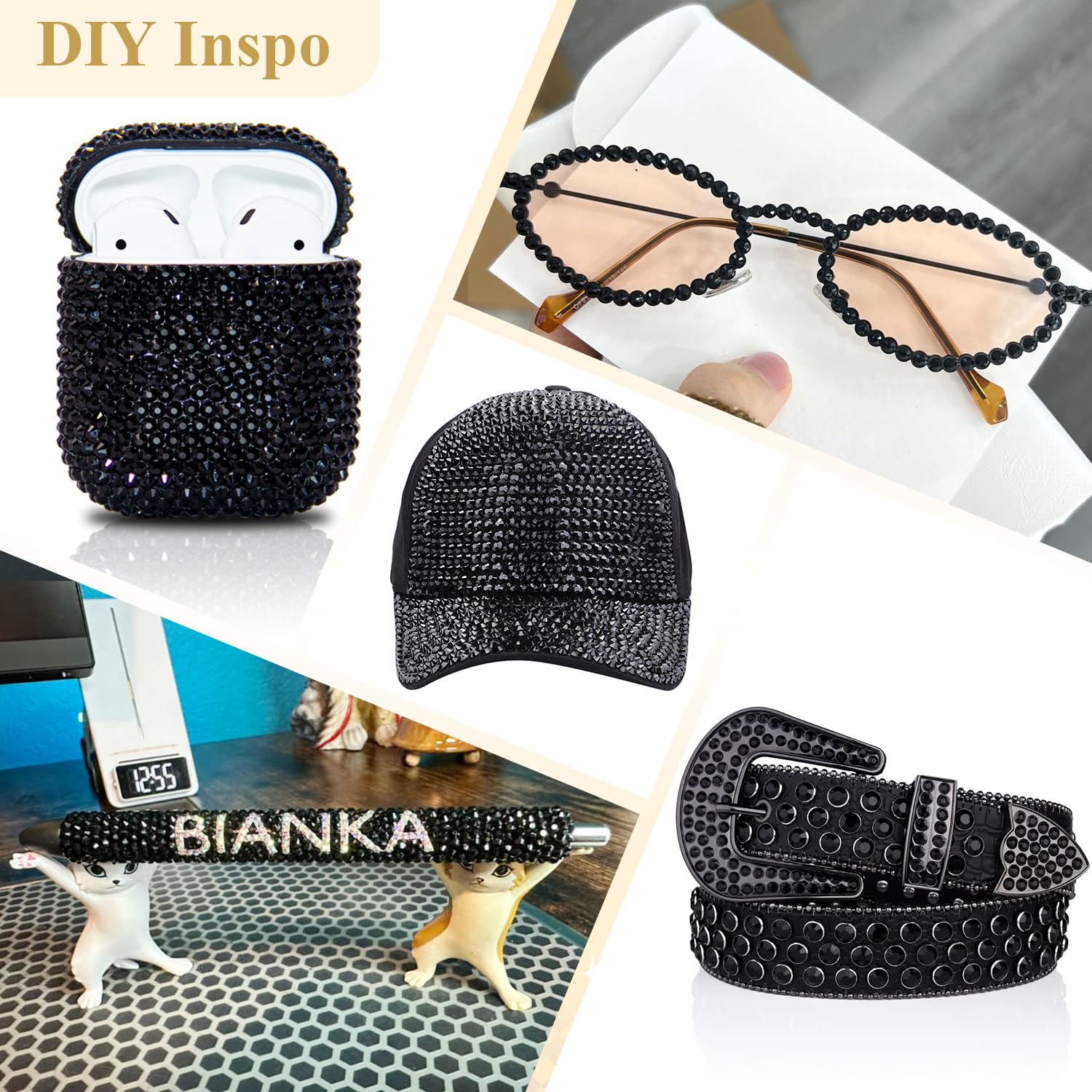 BELLEBOOST cristales negros SS20 con base plana para scrapbooking.