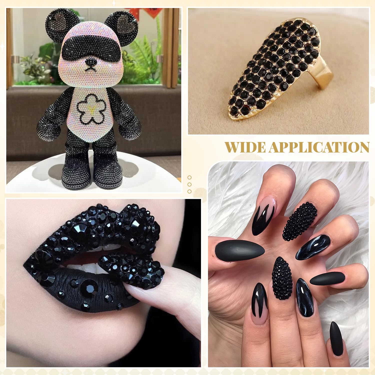 BELLEBOOST piezas facetadas SS20 negro para arte de uñas y uñas artísticas.