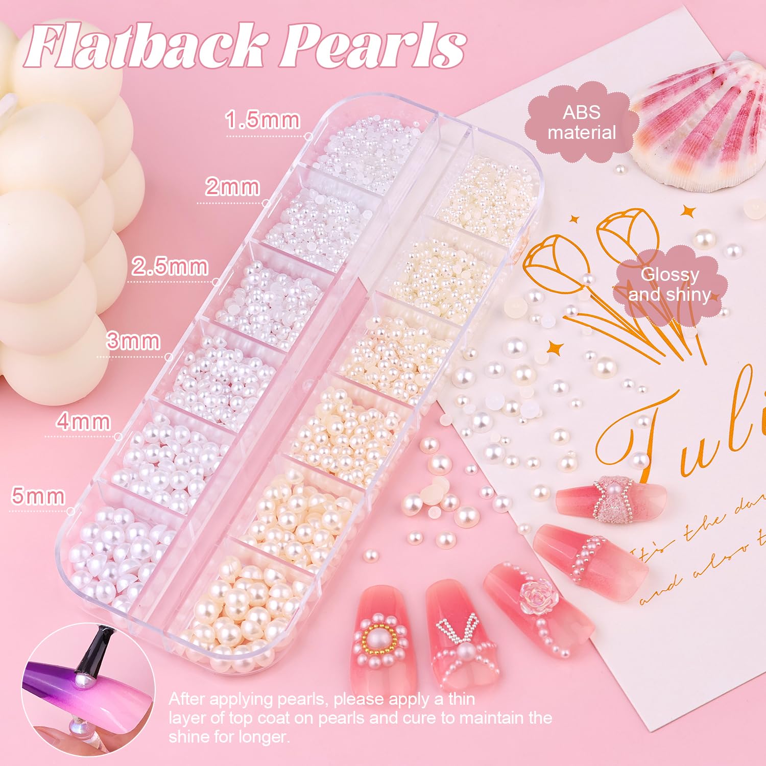 BELLEBOOST perlas media blancas-beiges con brillo suave para diseños detallados.