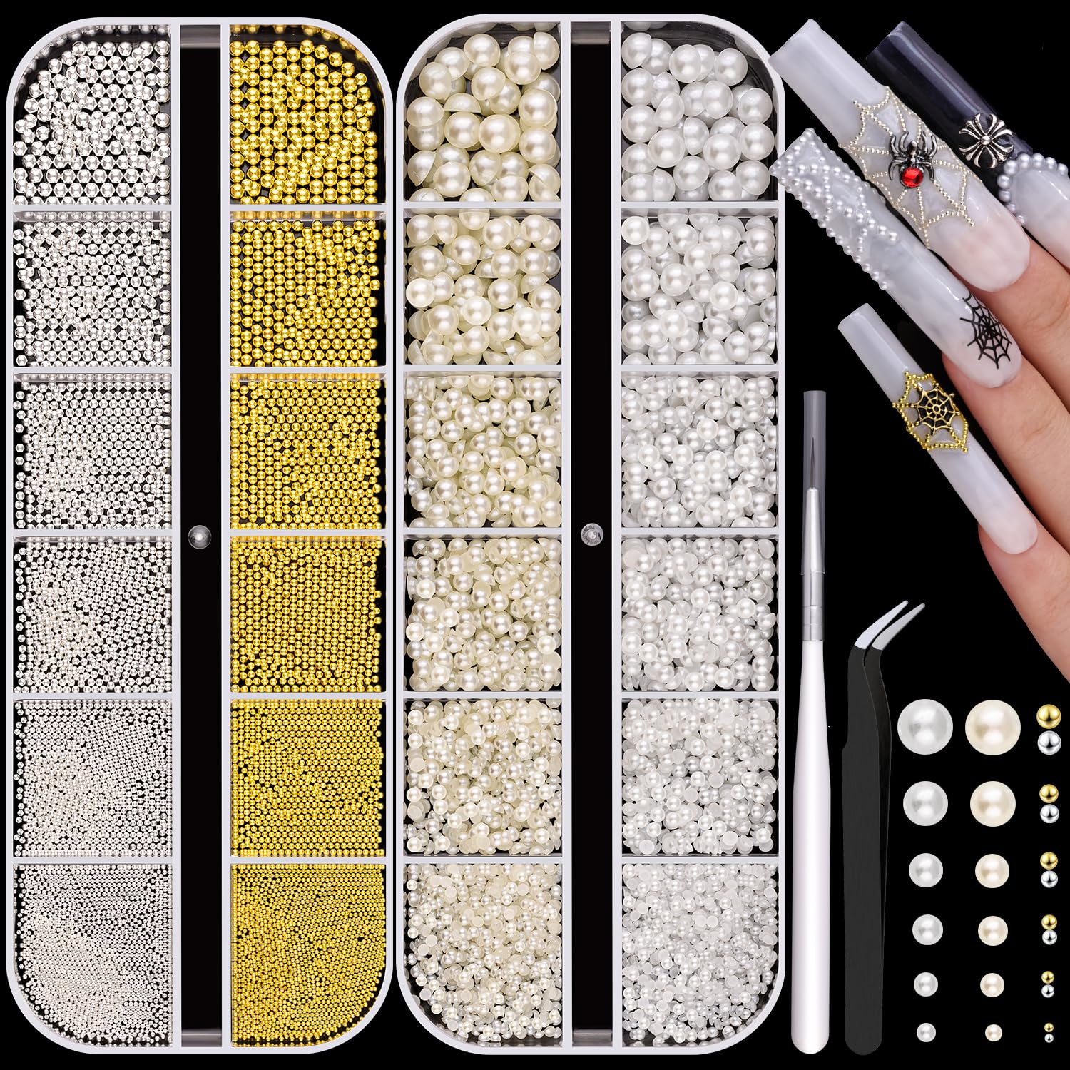 BELLEBOOST perlas media redondas blancas-beiges con acabado suave para uñas brillantes.