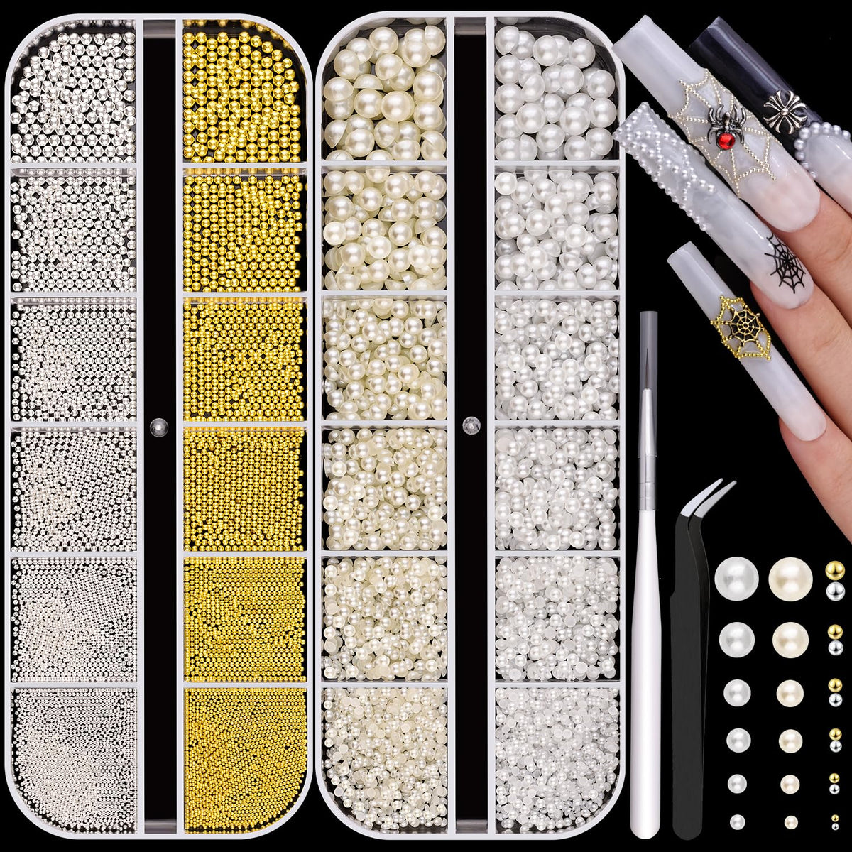 BELLEBOOST perlas media redondas blancas-beiges con acabado suave para uñas brillantes.