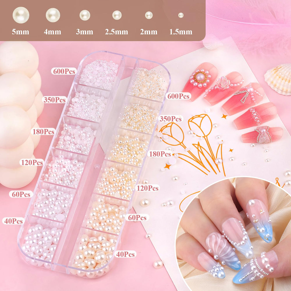 BELLEBOOST perlas planas: blancas y beige para detalles elegantes en manicura.