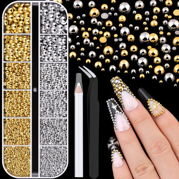 BELLEBOOST perlas semiredondas oro y plateado para uñas con brillo intenso.